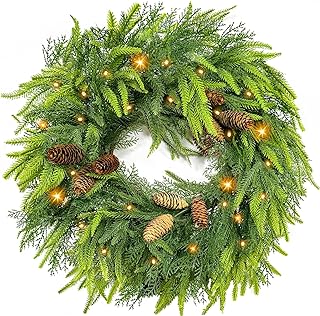 24 Inch Large Christmas Wreath with 50 LEDs Lights Timer 8 Modes, Thick ...