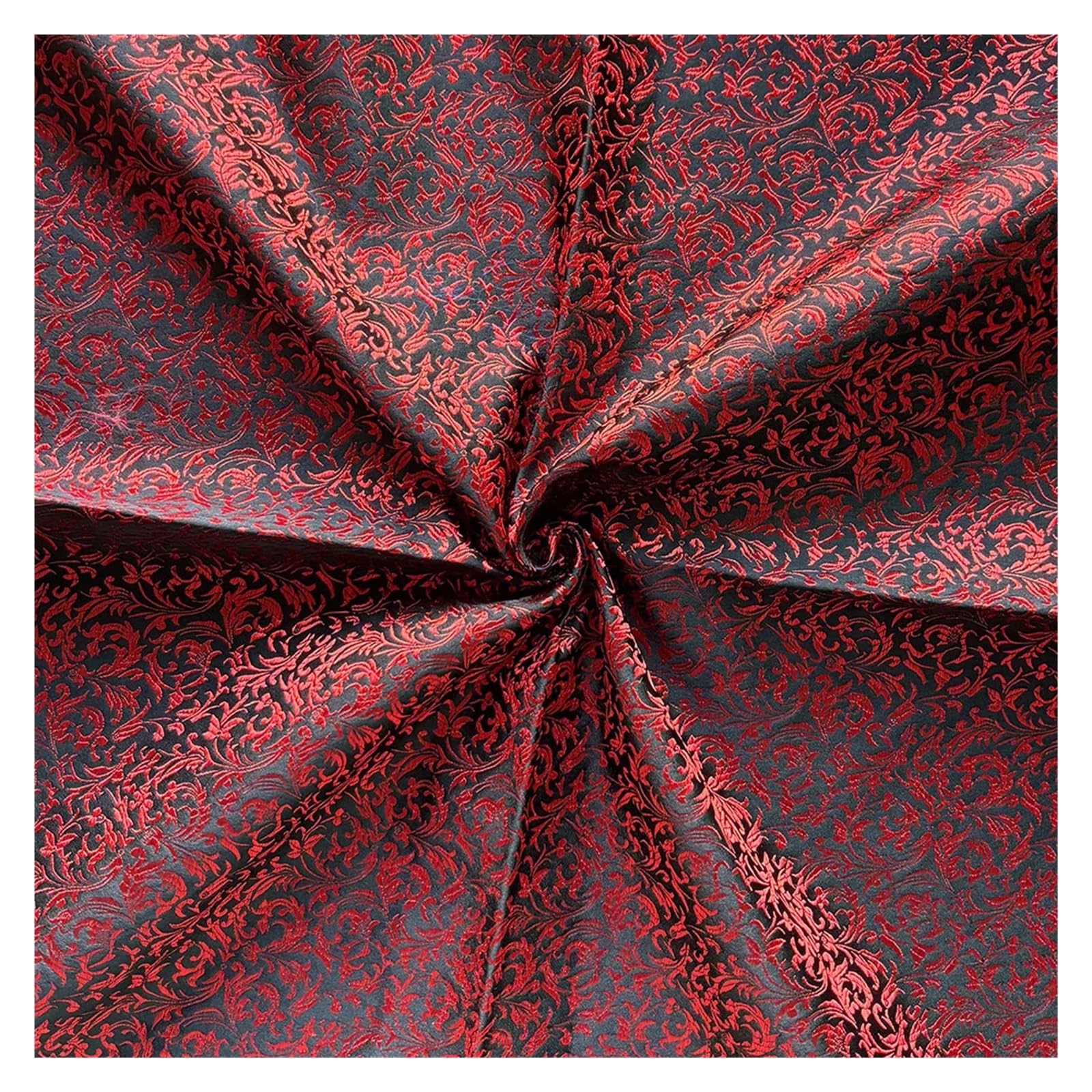 Brokatowa tkanina poliestrowa z kwiatami pszenicy | Wielokolorowy Wiele rozmiarów: szycie, tapicerka, wystrój domu(Black Red,100cmx75cm)