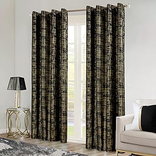 Gold and Black Curtains 84 Inches Long for Living Room 2 Panel Blackout ...