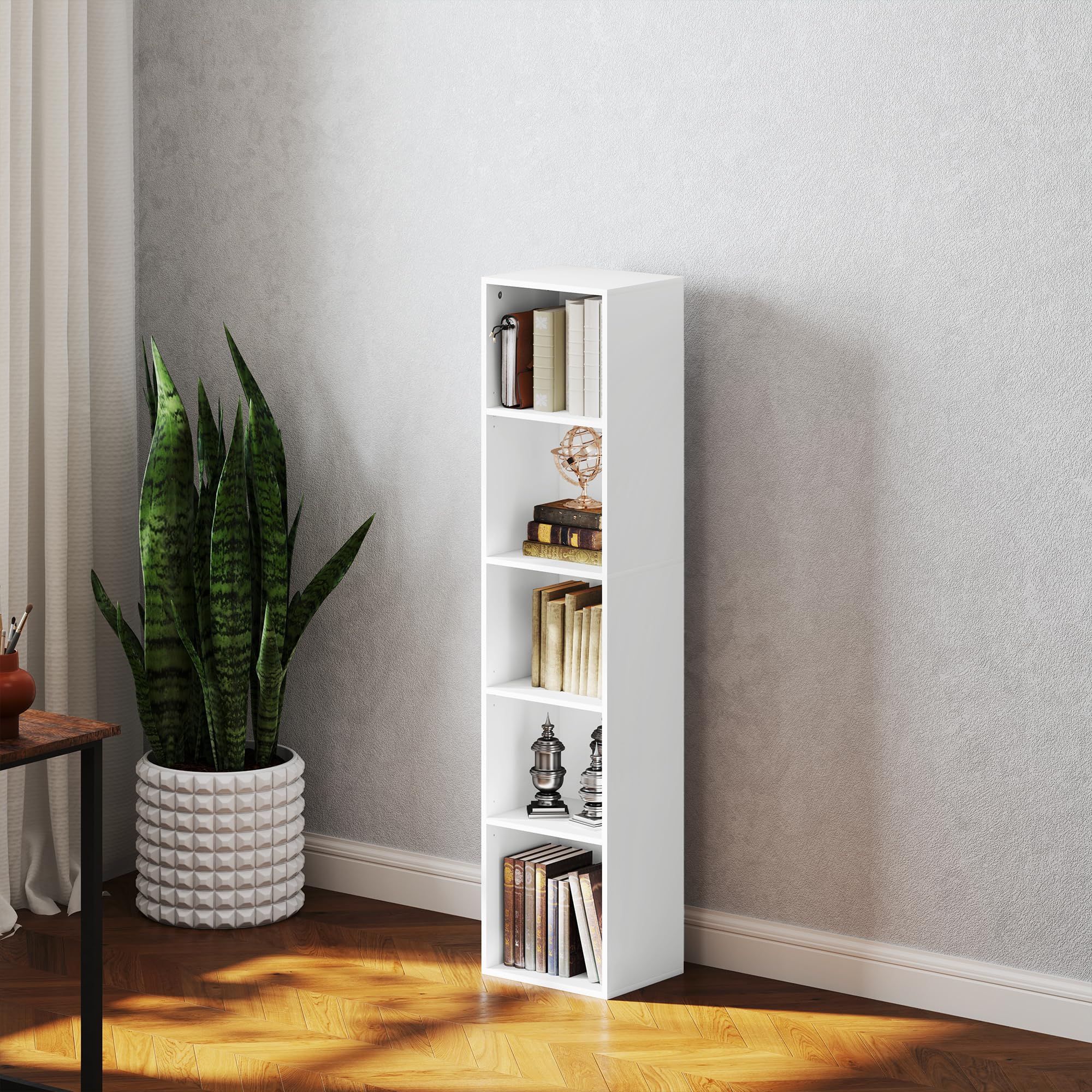 HOMCOM Libreria, scaffale portaoggetti a 5 livelli, mobile portaoggetti con ripiani regolabili per soggiorno, camera da letto, ufficio, 30 x 24 x 133,5 cm, bianco
