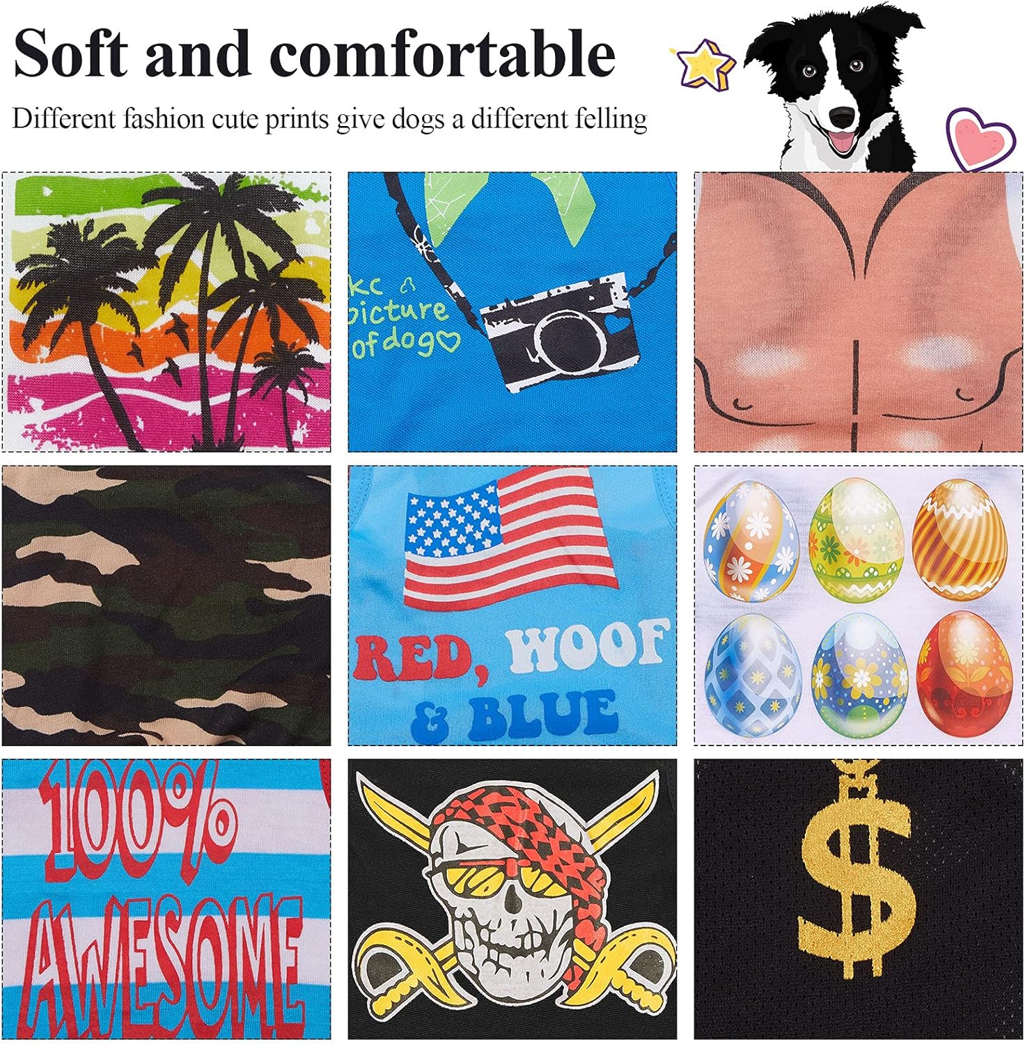 9 Pieces Printed Pet Shirt Summer Pet T Shirt Cool Puppy Shirts Dog T-Shirts Soft Breathable Dog Sweatshirt for Small Medium Dogs Cats (Medium) : Pet Supplies