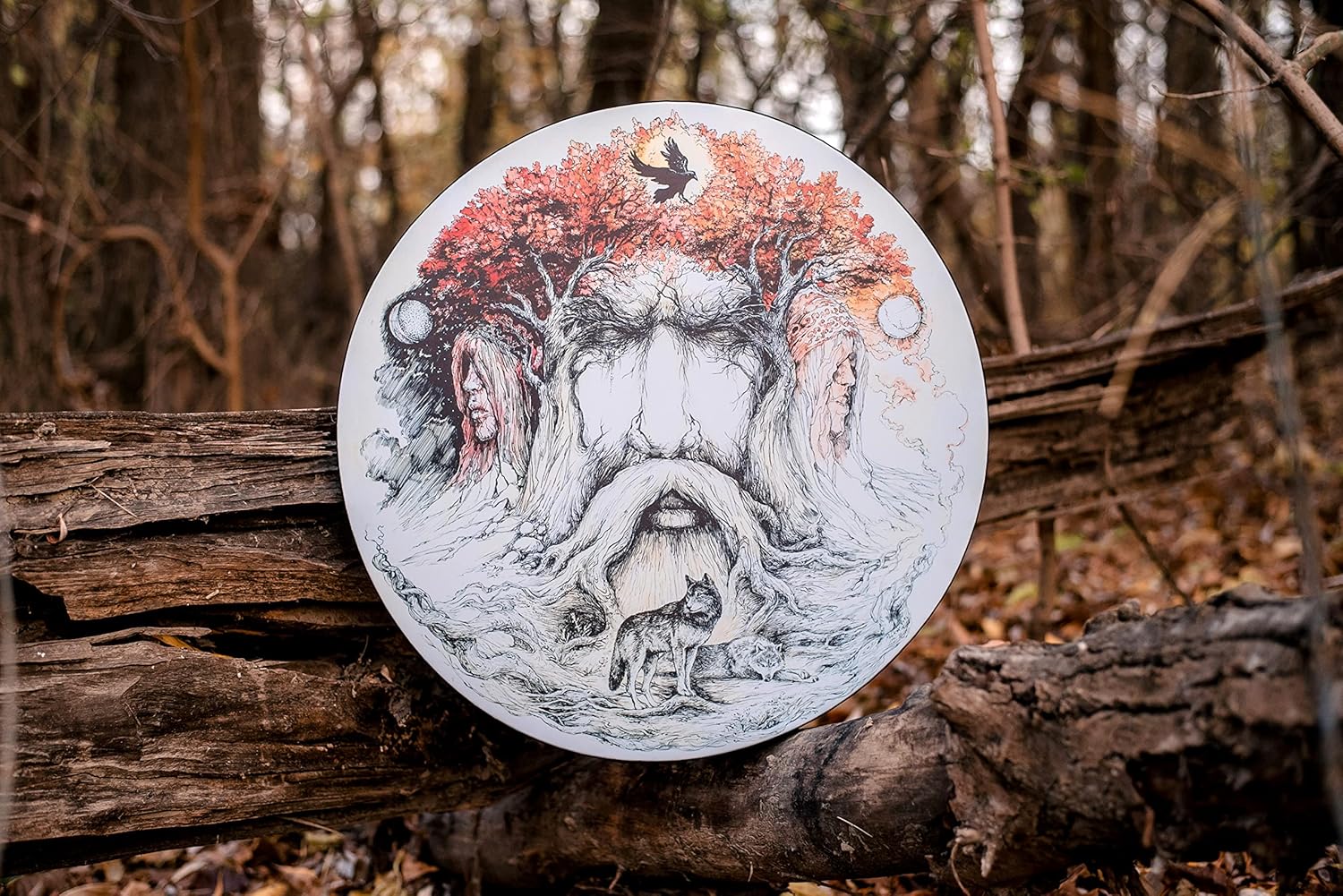 Huge Shaman Vegan "Druid Drum" | Sacred Celtic Drum 32'' | Sound Healing Instrument | Water Resistant Membrane | Deep Bass Sound | Frame Drum | With a Soft Bag