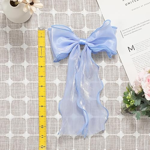 Miniatura 5 de papasgix Pinzas para el pelo para mujer, cintas para el cabello, pinzas para el pelo grandes, color sólido, cinta larga de seda, lazo para el