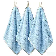 3 Pack Microfiber Hand Towels for Bathroom with Hanging Loops Quick Dry Small Towel Set for Bathroom Kitchen 14 x29.6inch (Blue)
