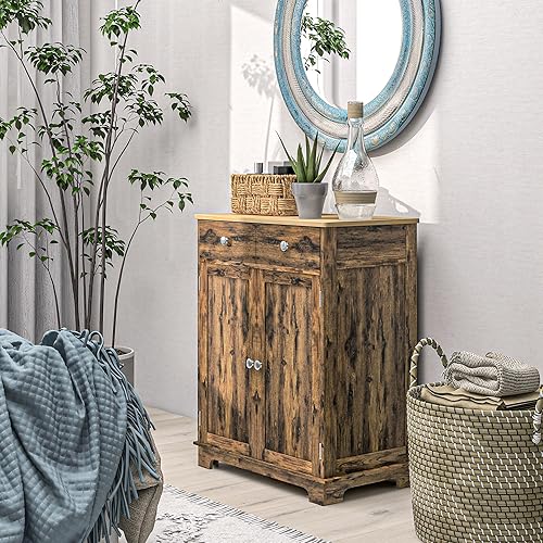 Vista 18 de HOMCOM Sideboard with Solid Wood Countertop, Modern Kitchen Storage Cabinet, Coffee Bar Cabinet with 2 Drawers, Doors and Adjustable Shelf, Black