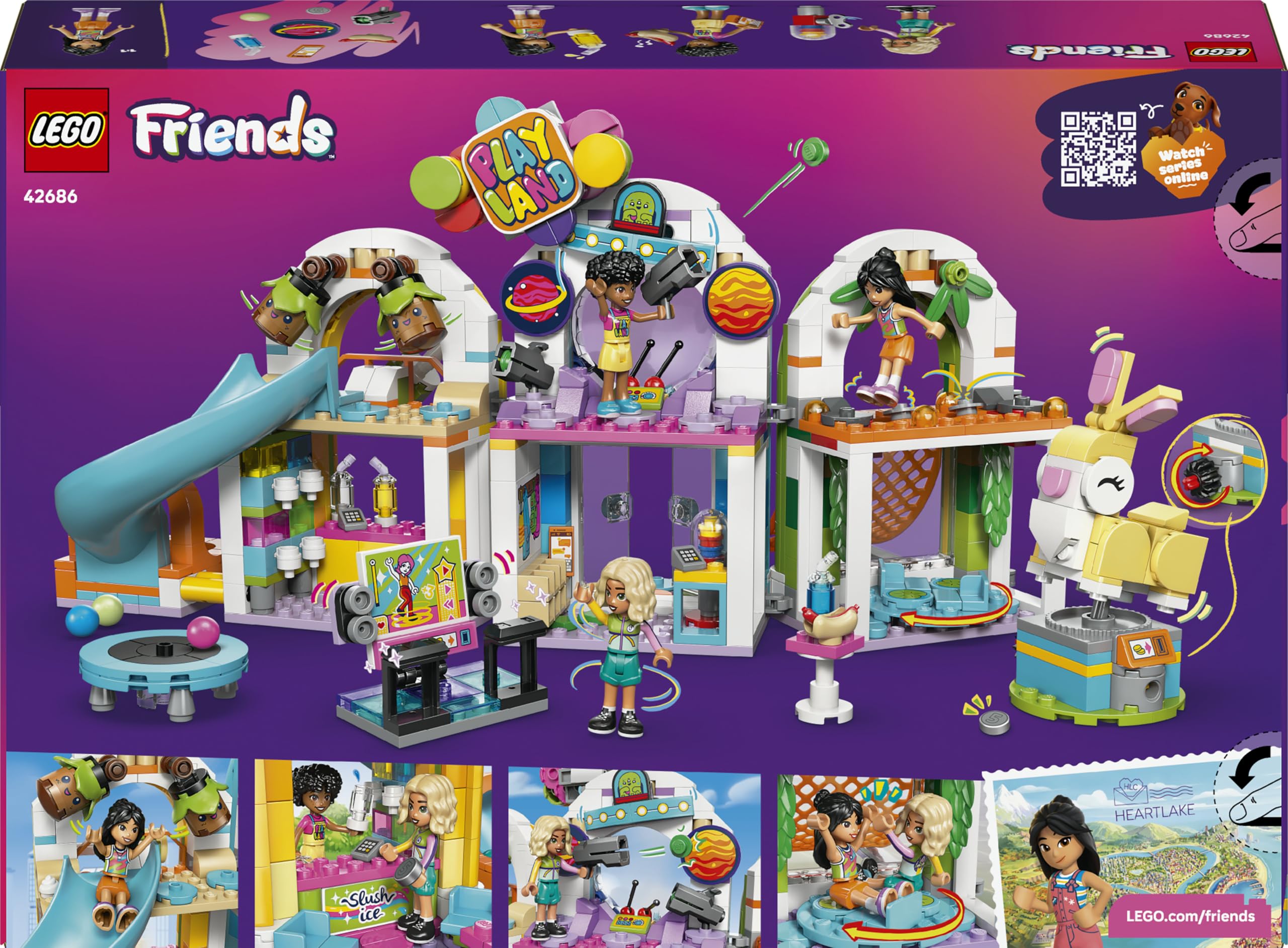 LEGO Friends Parco Giochi al Coperto - Gioco Creativo con Scivolo, Piscina di Palline, Giostra, Snack Bar, 3 Mini Bamboline e Accessori - Regalo di Compleanno per Bambine da 7 Anni in su - 42686