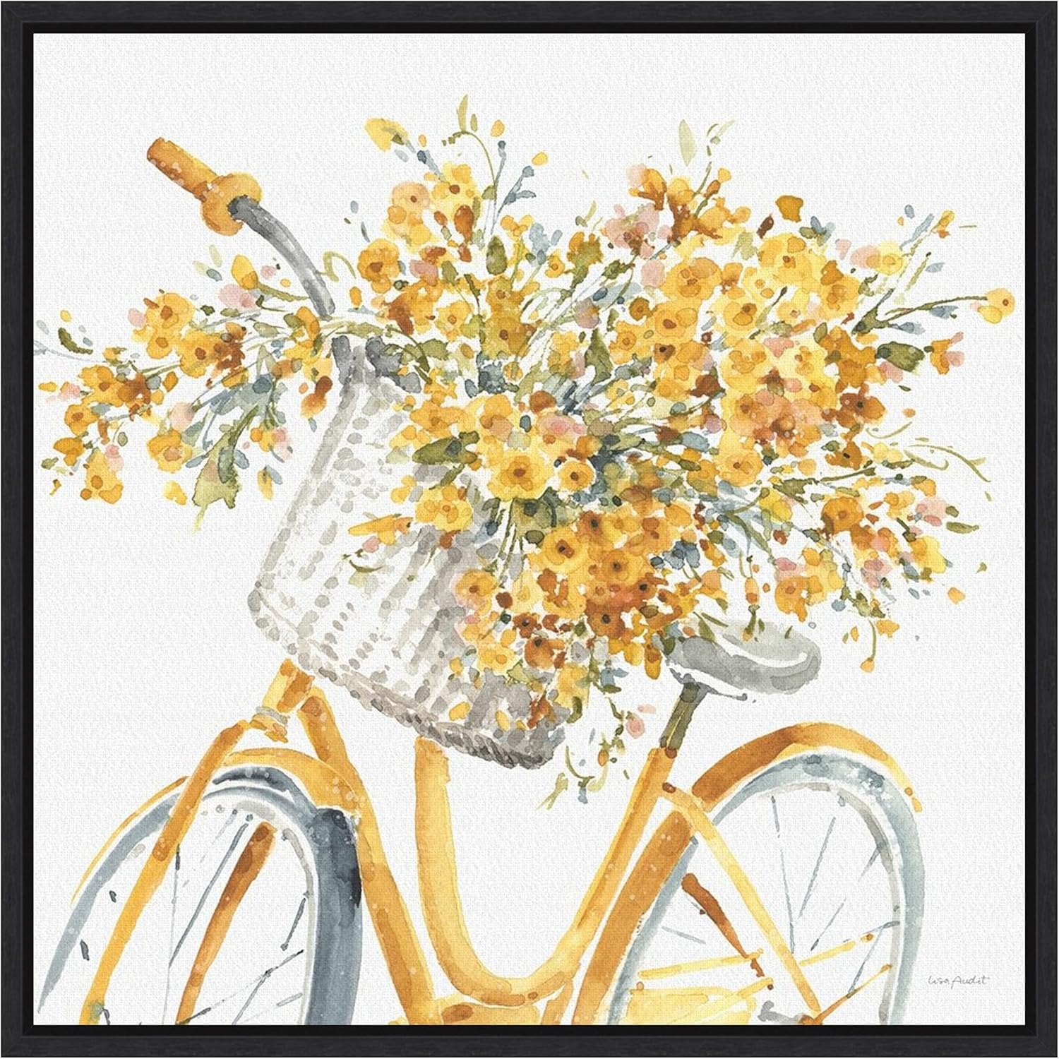 Amanti Art Framed Canvas Wall Art 30x30 Happy Yellow 07B by Lisa Audit, Framed Wall Art Canvas, Transportation Artwork, Traditional Decor, Large Poster Painting for Living Room, Bedroom, Bathroom,