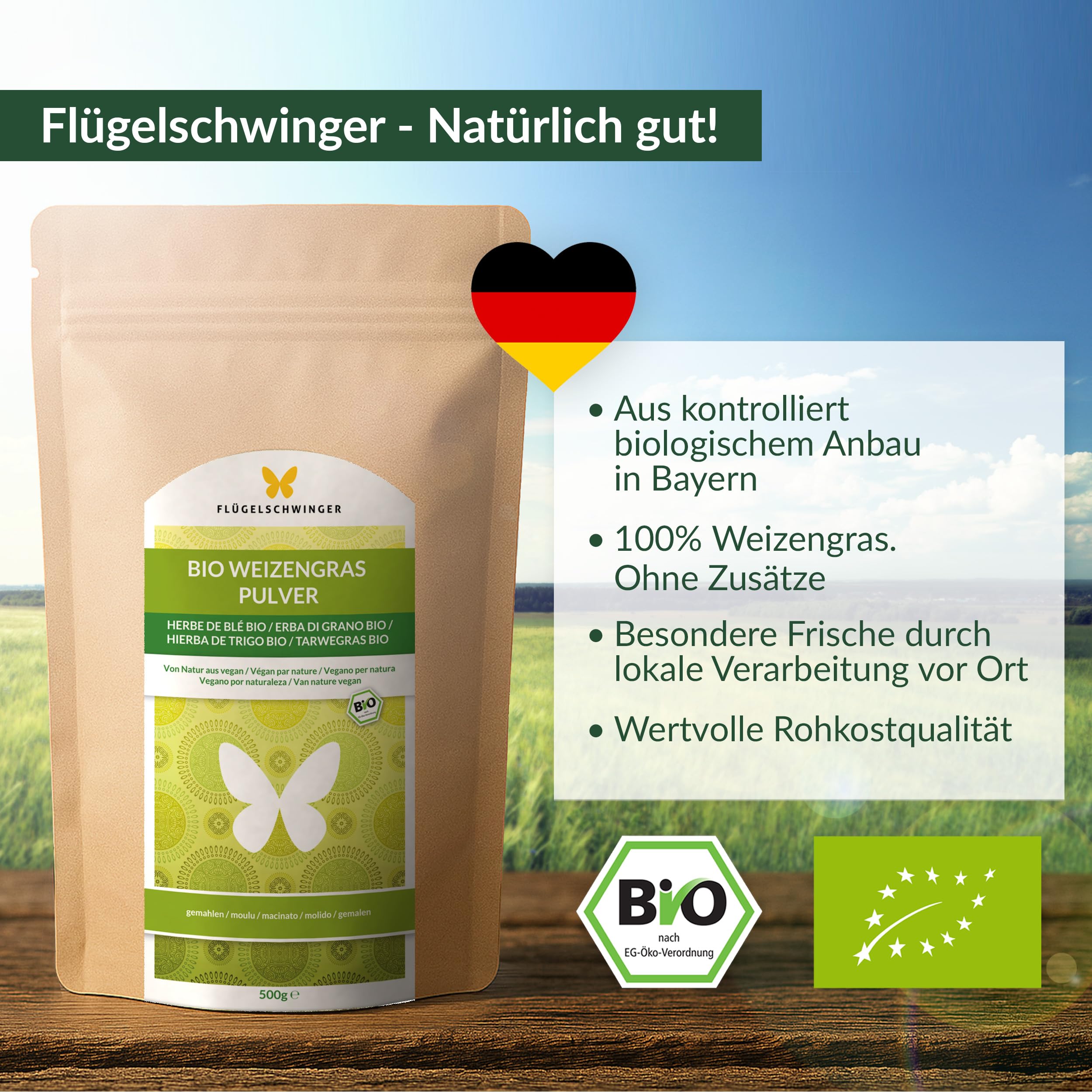 1kg BIO Weizengras Pulver aus DEUTSCHLAND, Rohkost-Qualität, aus jungen Gräsern, ohne Zusätze, für grüne Smoothies (1000g)