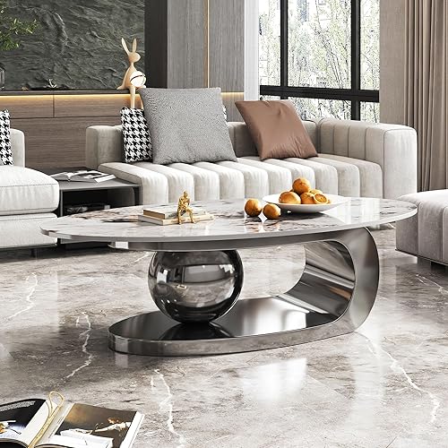 49.2" Oval Coffee Table, Modern Faux Marble Coffee Tables with