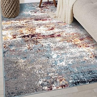 Rugshop Multi Modern Distressed Abstract Area Rug Bohemian Inspired Wate...