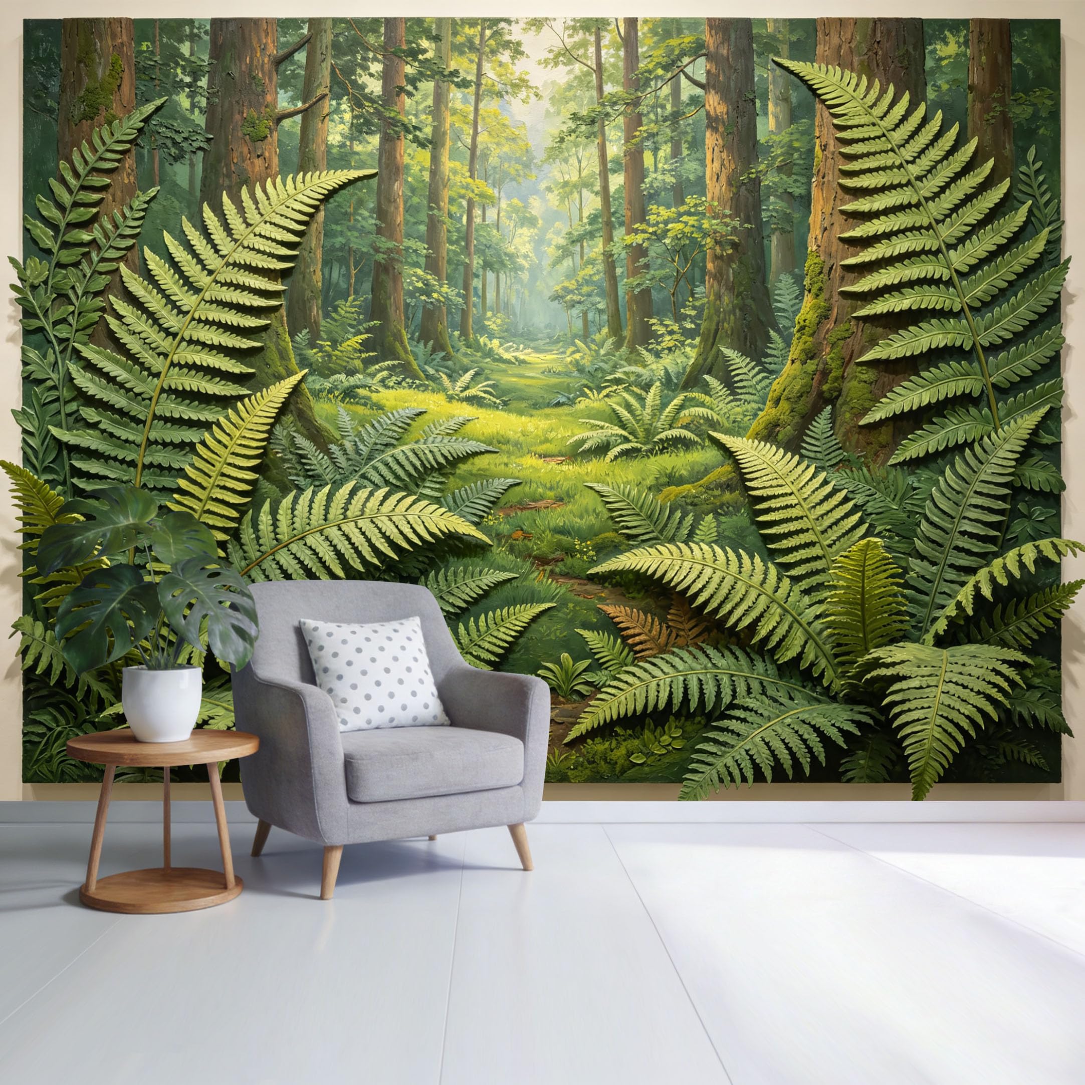 Custom Size Wall Mural Lush Green Forest Fern Landscape Nature Path Botanical Style SelfAdhesive Wall Fabric Removable Wallpaper for Home Office Decor