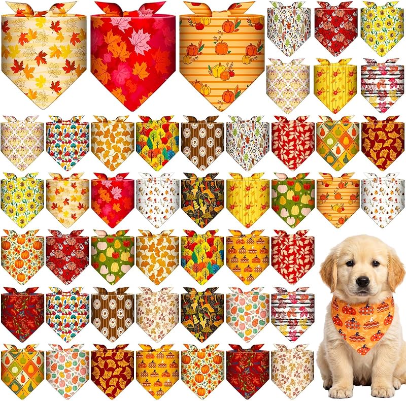 Bandana para Cães Sanwuta de Poliéster com Estampas de Outono, Abóboras e Folhas de Bordo, 48 Unidades