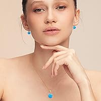 Vista 2 de 14K Gold Blue Opal Necklace - 14K Solid Yellow Gold Dainty Pendant with October Birthstone, Simple 12mm Large Size Round Opal Gemstone - Delicate