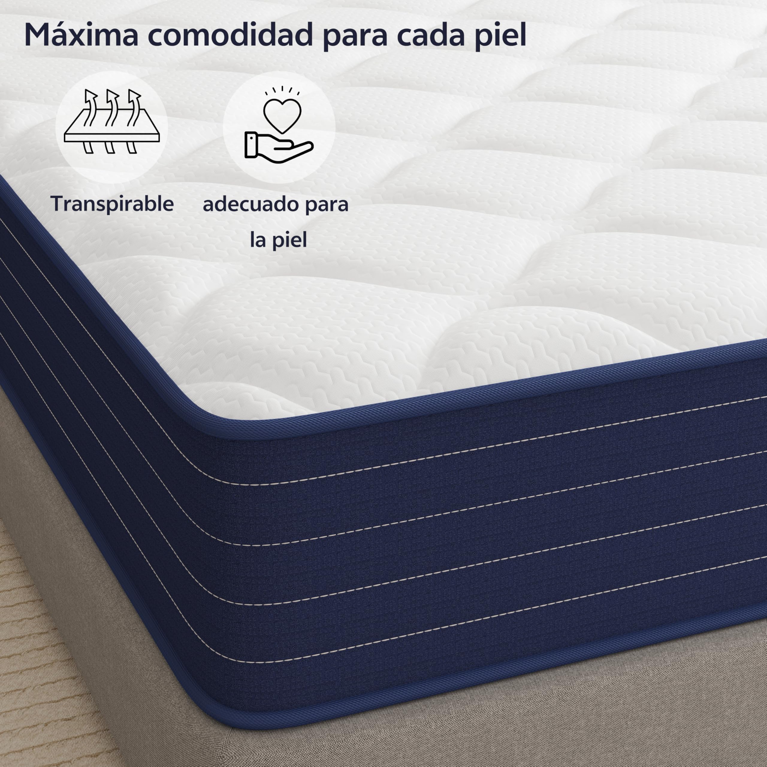 PurrJoys Colchón híbrido 140x200x25 cm, Espuma viscoelástica y muelles ensacados, firmeza Media, Transpirable, Independencia de lechos, Certificado CertiPUR-US® y Oeko-Tex®, sin Fibra de Vidrio