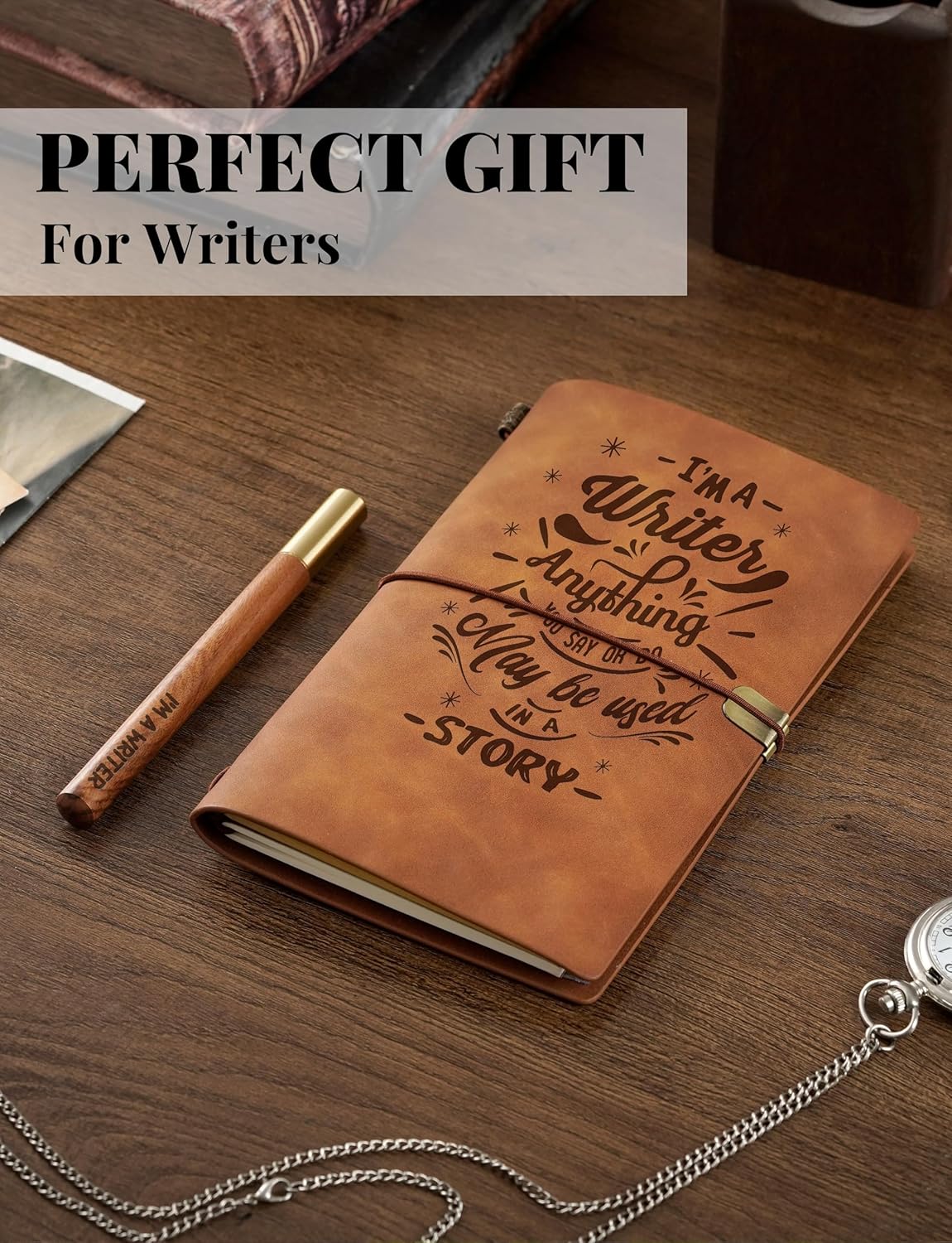 InnoBeta Writer Journal Gifts for Women, Men - 7.8"x5" Embossed Refillable Notebook - Funny Gifts for Writers, Authors - With Pen