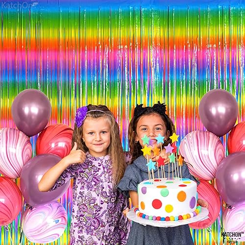 Miniatura 8 de KatchOn, Serpentinas de puerta arcoíris  extra grande 3.2 x 8 pies, paquete de 2  Cortina de fondo arcoíris para decoraciones de Pascua,