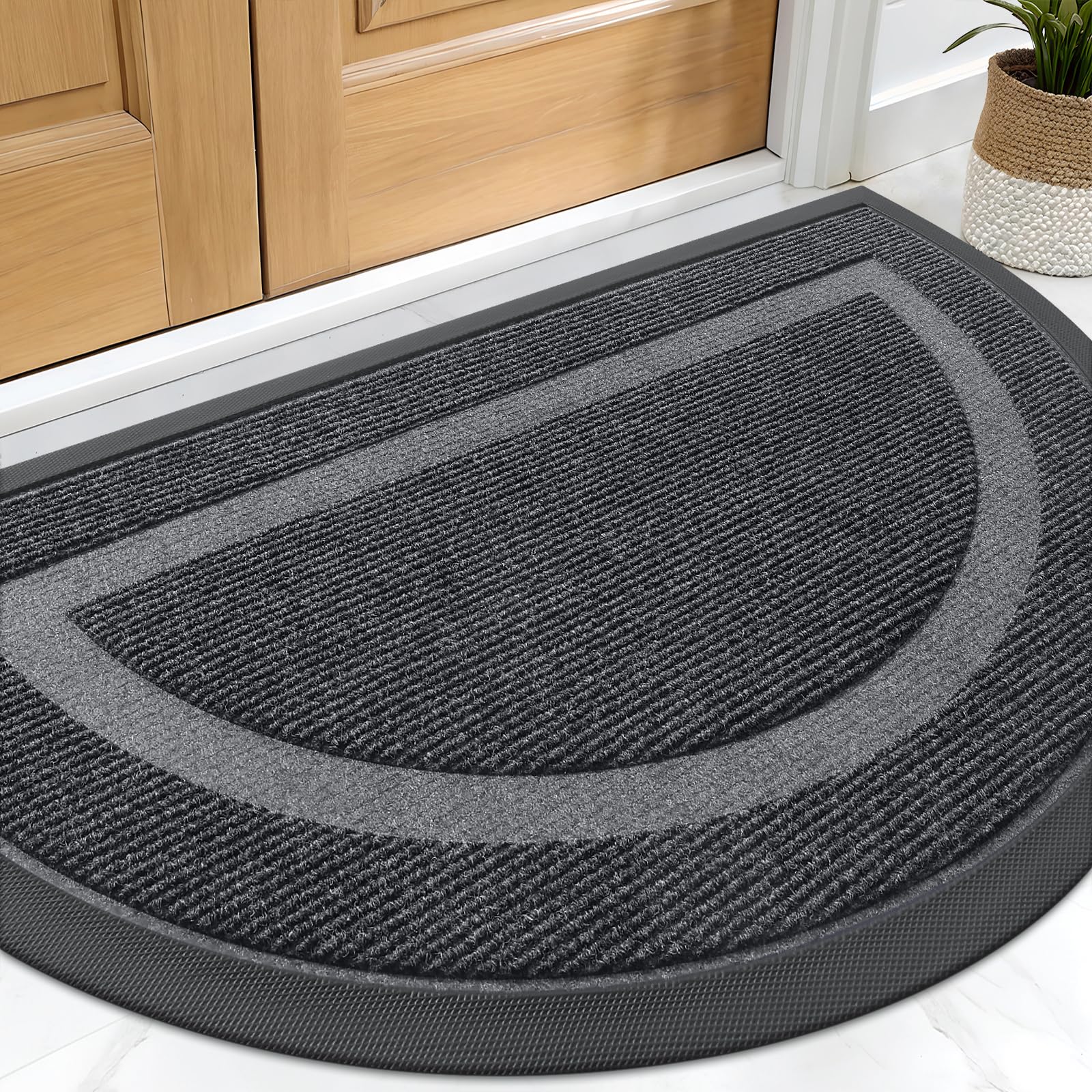 OLANLY Half Circle Door Mat Indoor Outdoor Entrance Welcome, Waterproof All-Season, All-Weather Doormat, Sturdy Natural Rubber, Low Profile, Easy