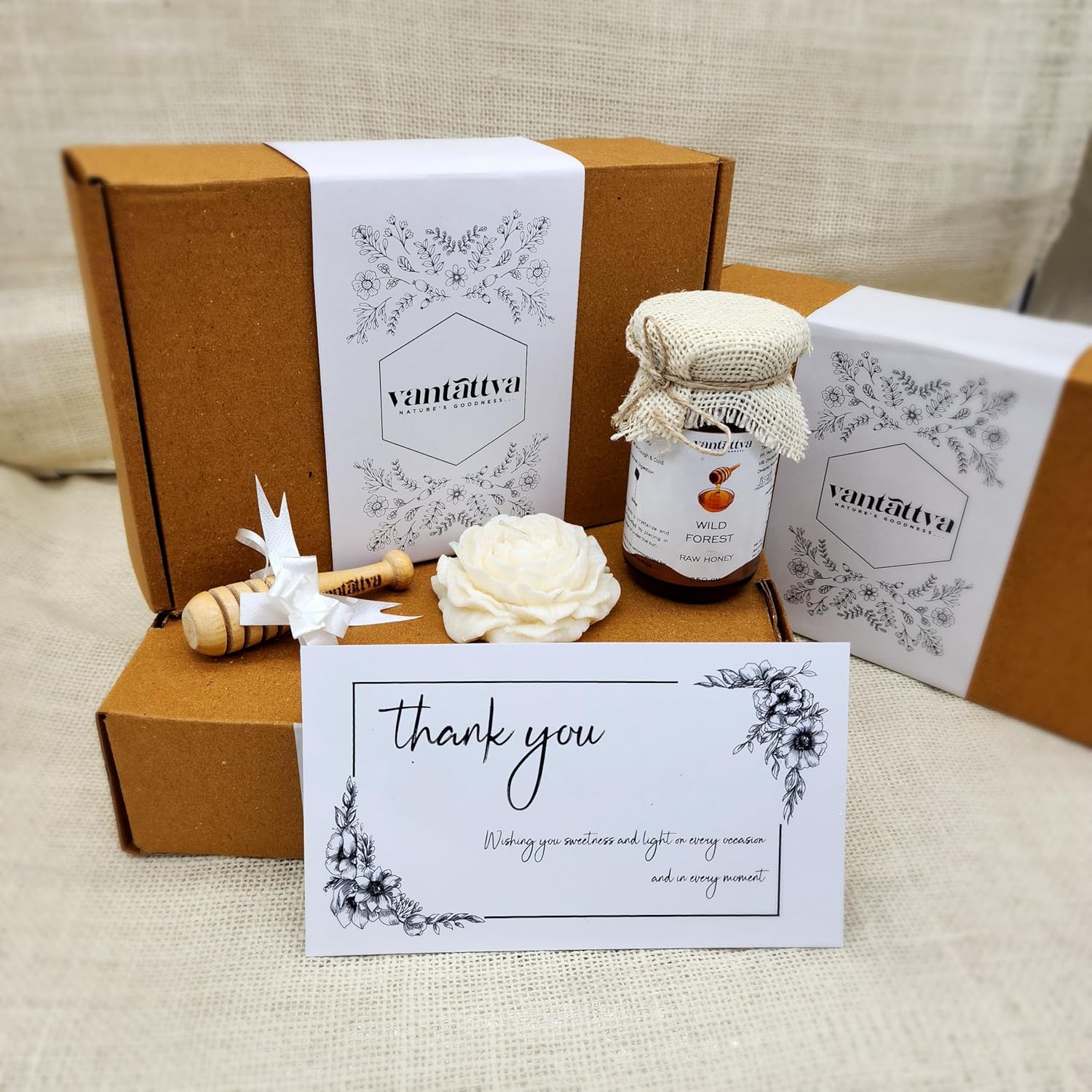 Healthy Gift Hamper Pack with Honey, Wooden Dipper and Floating Candle, for Diwali Rakhi Weddings, Baby Shower, Birthdays Cultural & Corporate Events