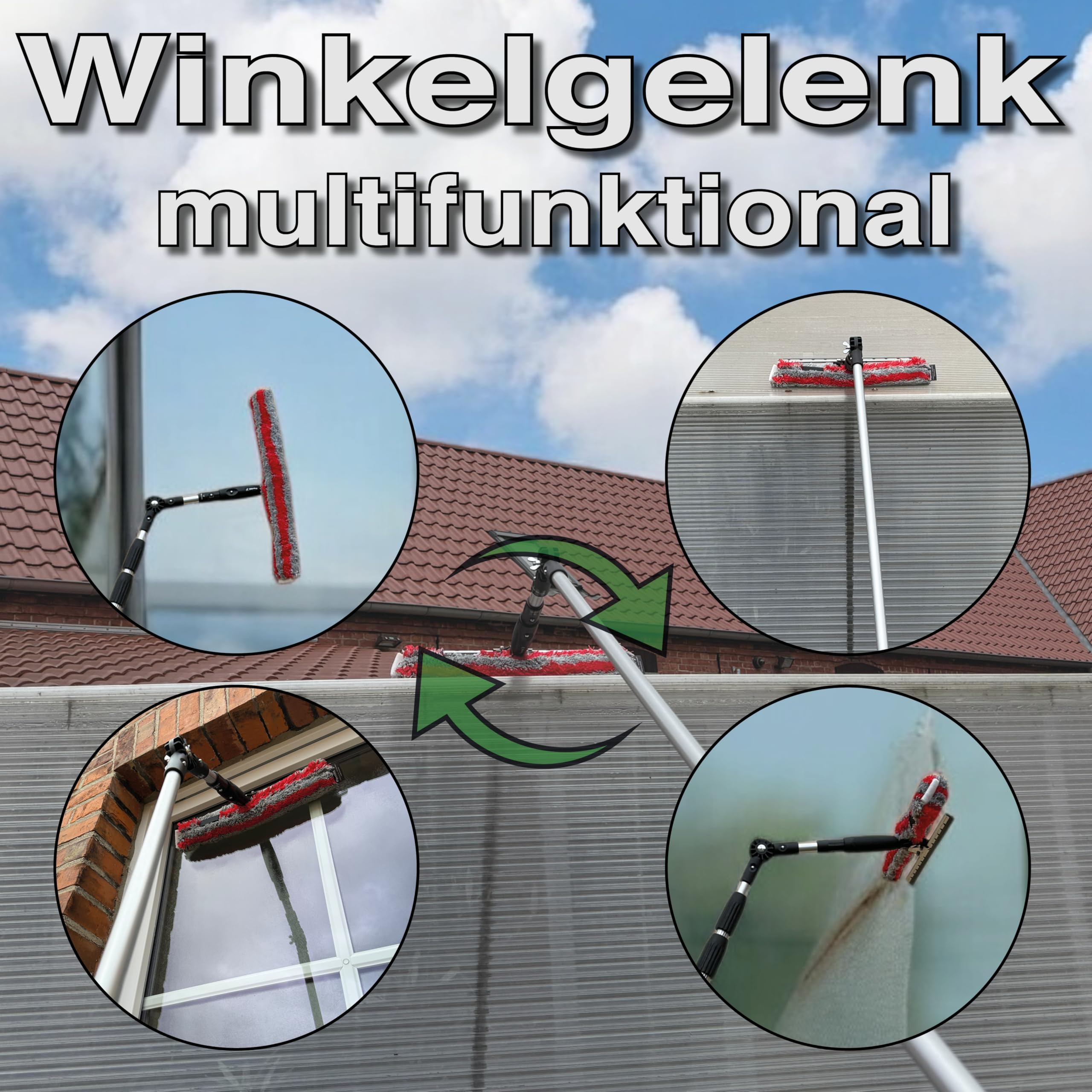 FenWi 4m Fensterreiniger Profi Set mit 400 cm Alu Teleskopstange Gummilippe Kombi Fensterwischer Mikrofaser 35/40cm Winkelgelenk + Zubehör zum Fenster putzen I Reinigung von Solaranlage Photovoltaik