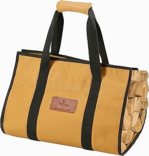 WHITEDUCK TUFF Large Firewood Carrier 21 Oz. Heavy Duty Waxed Canvas Log Carrier Holder for Fireplace, Carrying Wood Indoor & Outdoor (Tan, Rectangle (39"x18"))