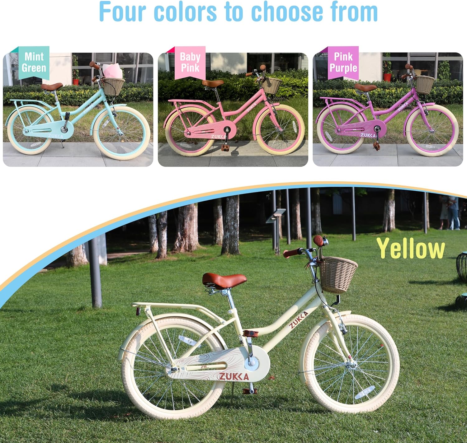 MEGHNA Kids Bike 20inch Wheels Girls Cruiser Bike Single Speed Beach Cruiser Bike with Basket Bell Coaster Brake for 7-12 Years Old Kids