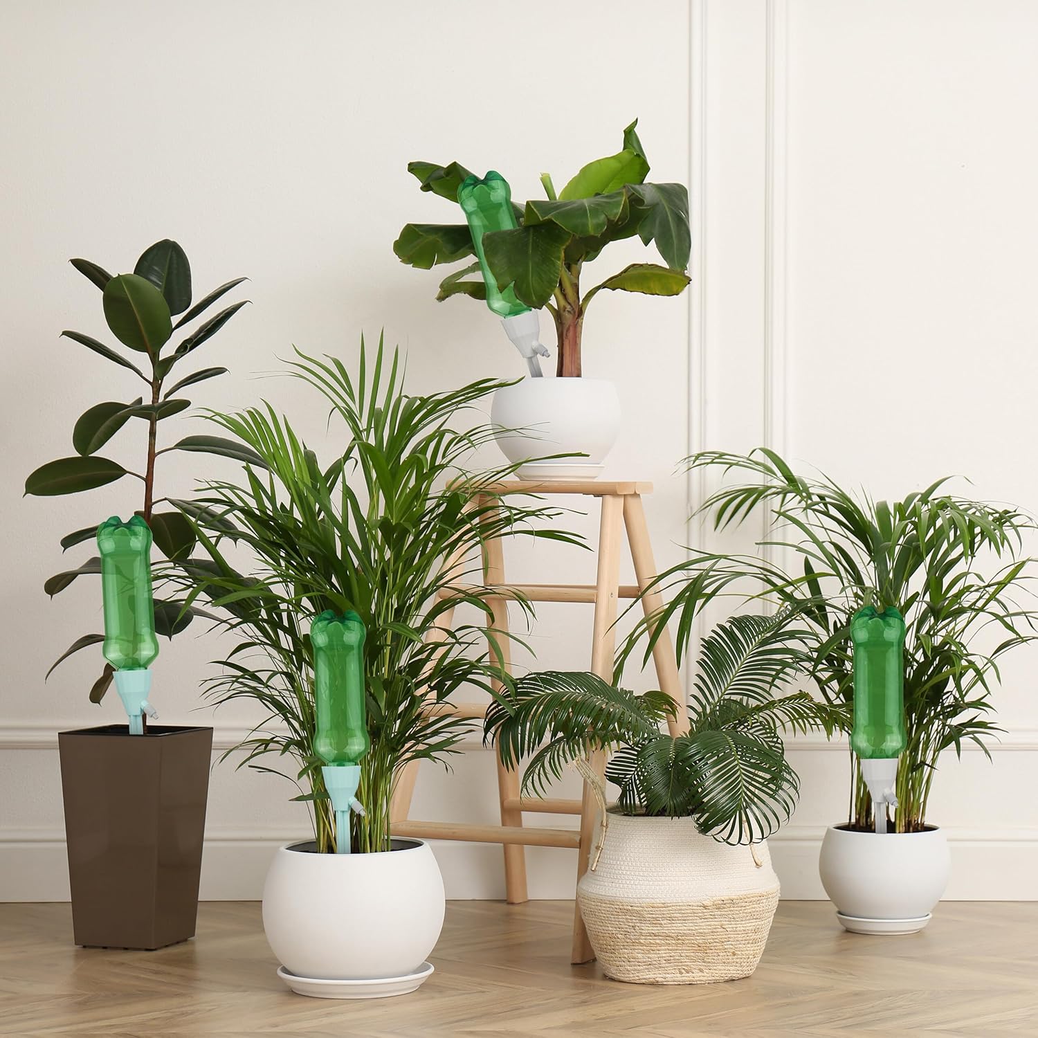 Watering System for Bottles, Set of 12, Automatic Watering, Drip Irrigation with Valve, Grey/Mint