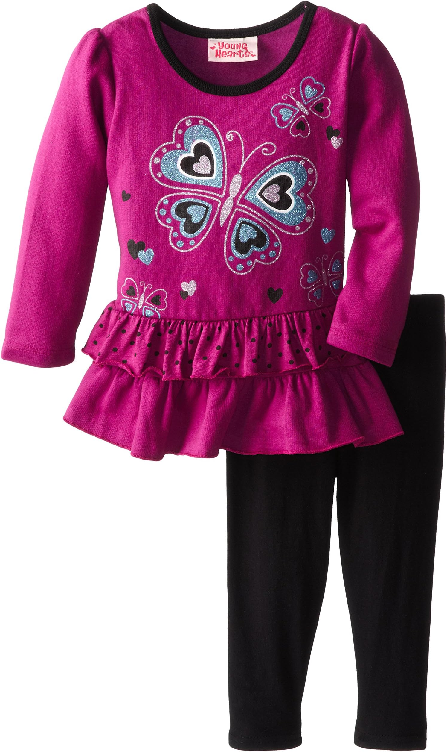 Young Hearts Little Girls' 2 Piece Butterfly Fleece Legging Set