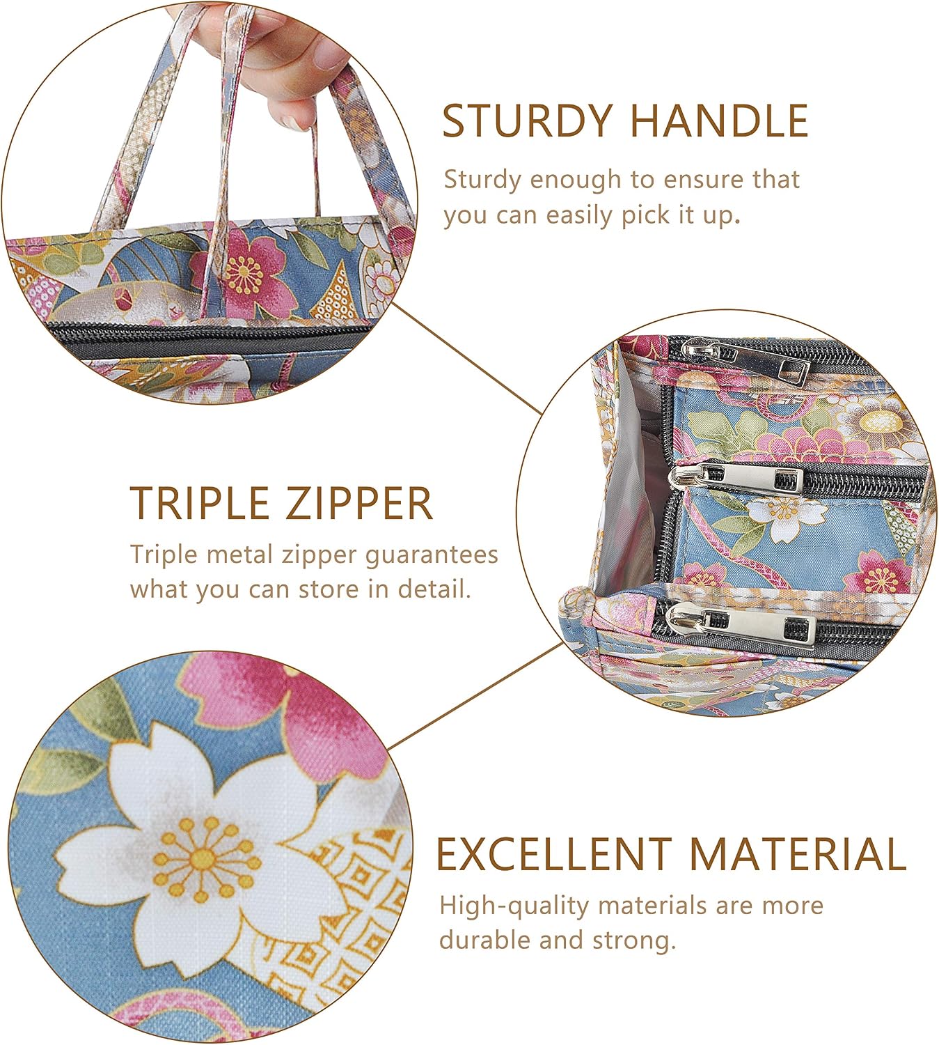 Vercord Patterned Purse Handbag Tote Pocketbook Bag Organizer Insert with Zipper Handle for Women Large Happy Flower image 5