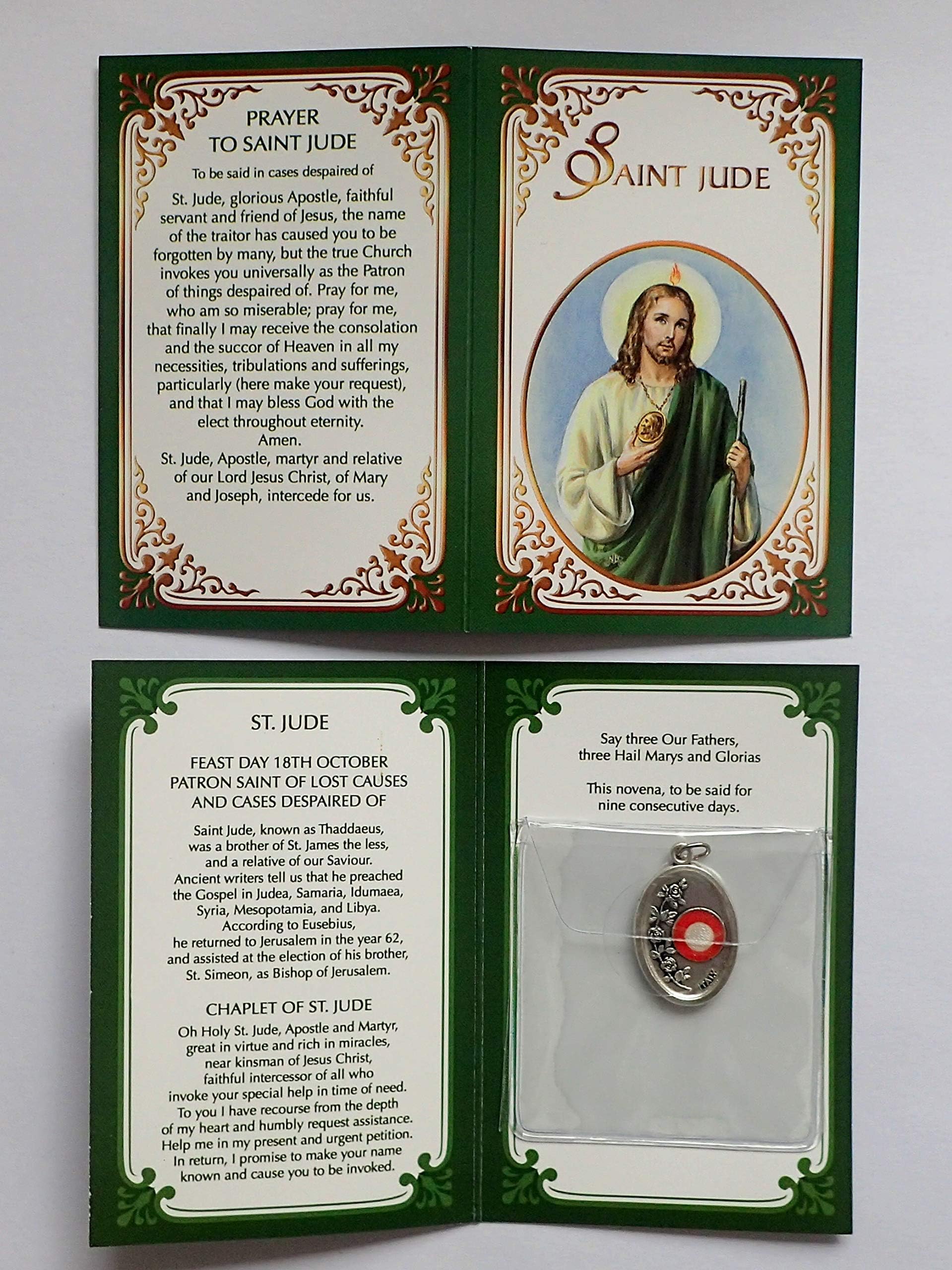 rosarybeads2u Prayer Verse Card Saint St JUDE with Silver Coloured Metal Medal