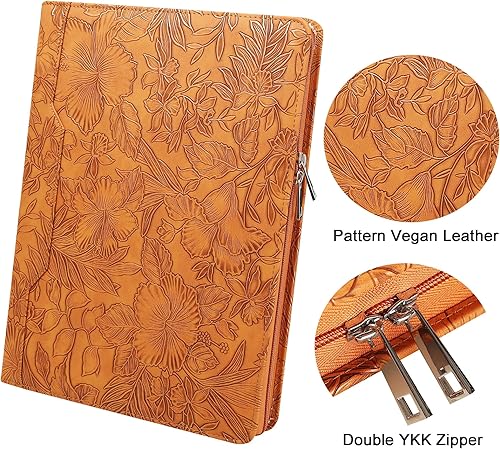 Miniatura 2 de Carpeta de cuero vegano, carpeta personalizada de 3 anillos para mujer, carpeta de cuero rosa, organizador de cartera hecha a mano, carpeta de