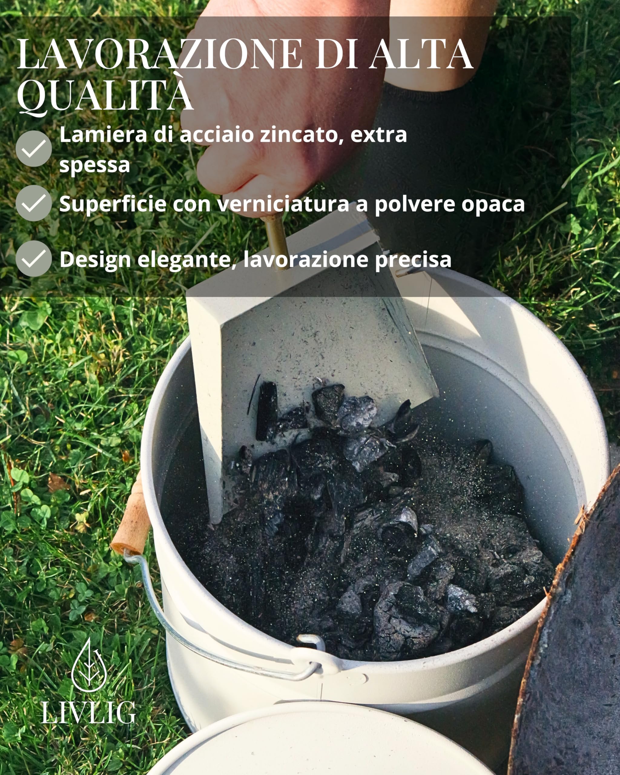 LIVLIG Secchio con coperchio, 12 l, secchio di zinco, secchio per cenere con coperchio, secchio in metallo, accessori per camino, secchio in lamiera, antracite