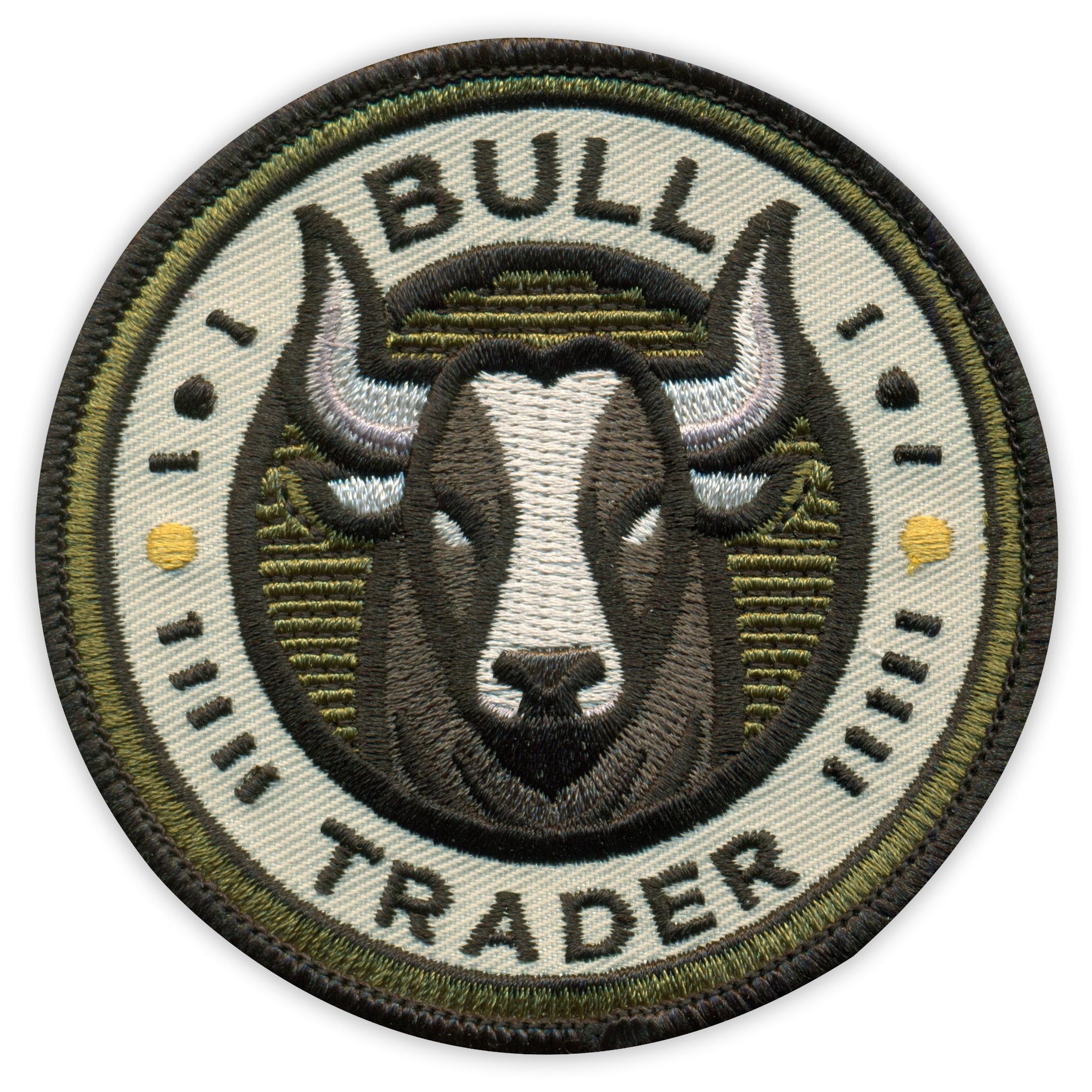 Set di 4 toppe ricamate a forma rotonda con scritta "Bull Trader" (lingua italiana non garantita)