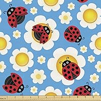 Vista 56 de Ambesonne - Tela de helado por The Yard, deliciosos alimentos fríos de verano en conos estilo Kawaii patrón ilustrado, tela decorativa