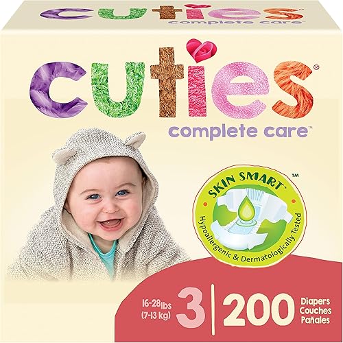 Cuties Pañales Skin Smart, absorbentes e hipoalergénicos con pestañas flexibles y seguras, estuche a granel, tamaño 3, 200 unidades