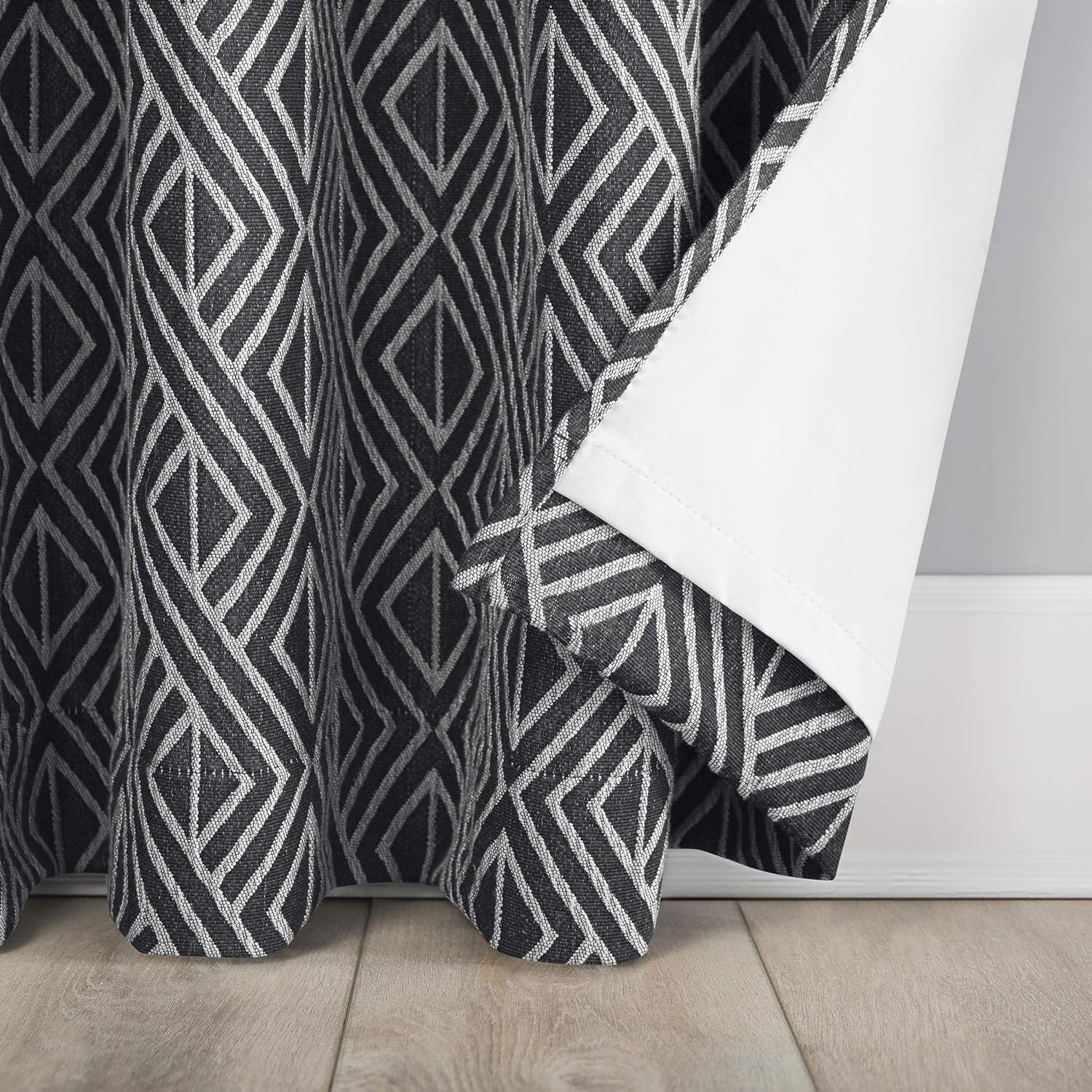 Scott Living Gresham Geometric Total Blackout Grommet Curtain Panel, 52" x 84", Black