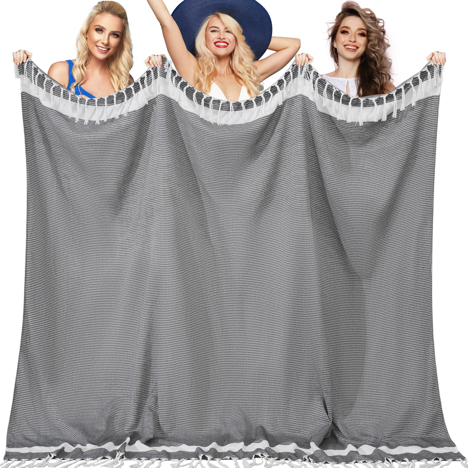 Giant Turkish Beach Towel – Oversized XXL Lightweight, Quick-Dry, Sand-Free Boho Blanket For Pool & Beach - View #3