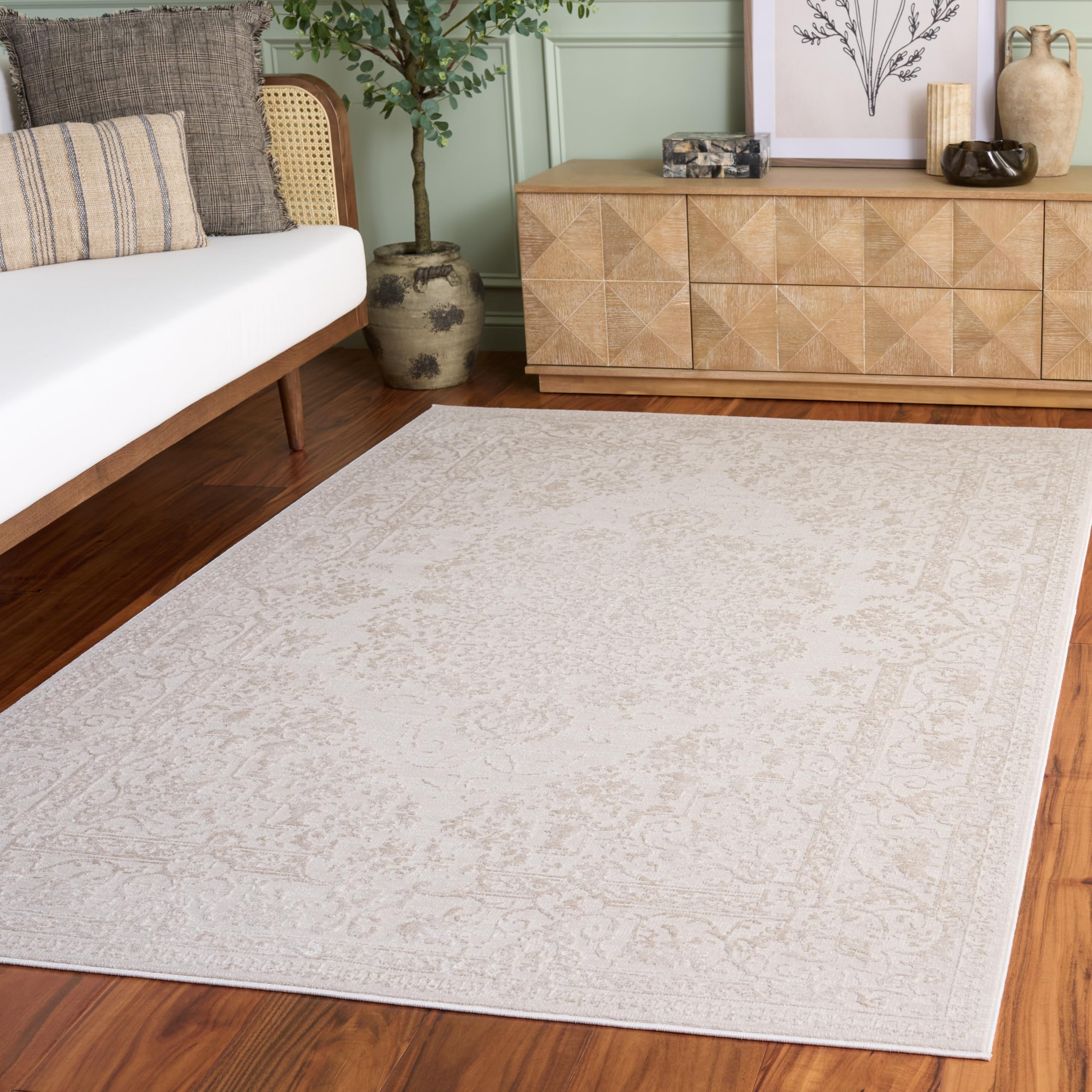 Tapis contemporain pour salon et salle à manger crème 91 x 91 cm