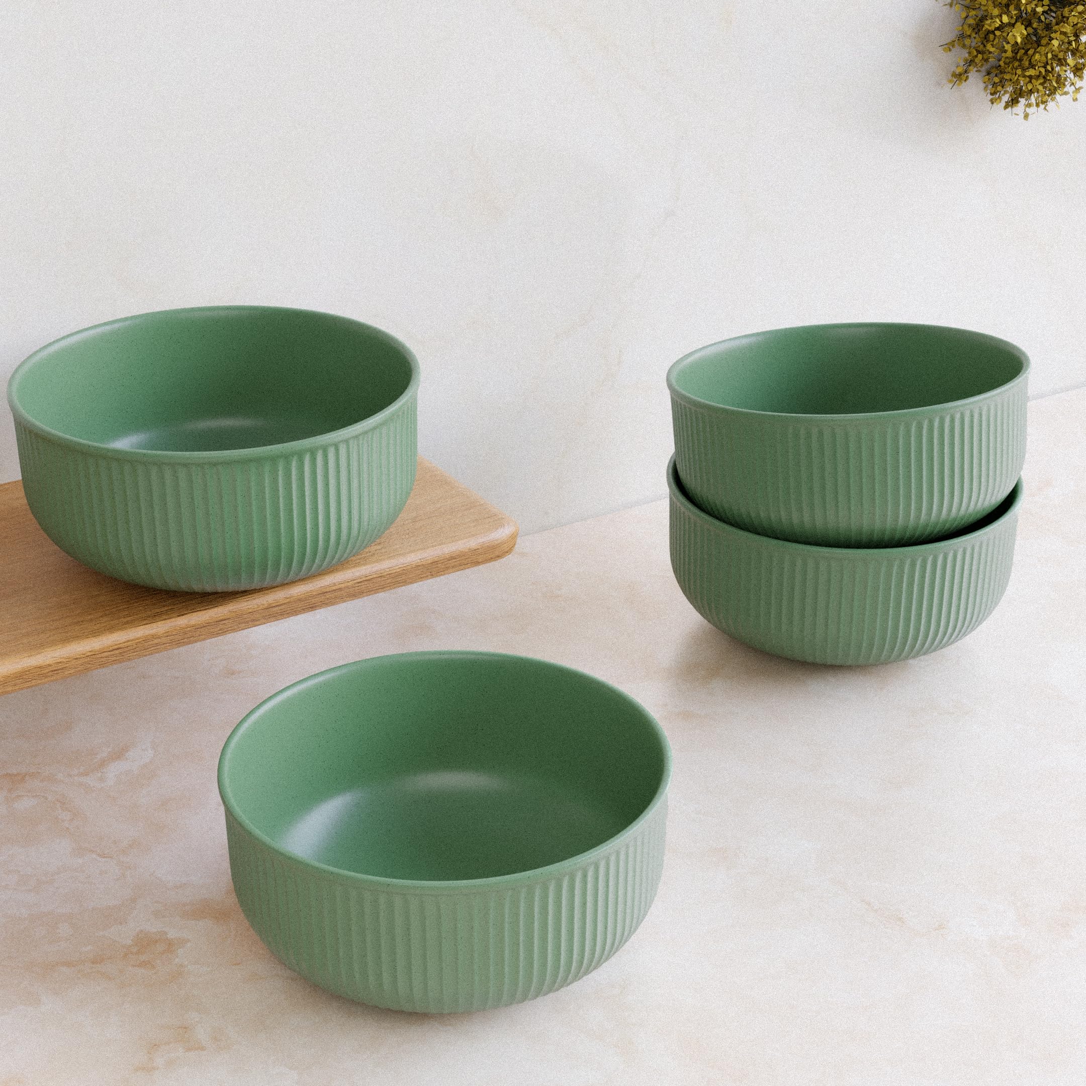 The Earth Store Green Fringe Ceramic Bowl Set of 4, 550ML Each | Snack Bowl | Perfect for Christmas Gift | New Year Gift & Daily Use