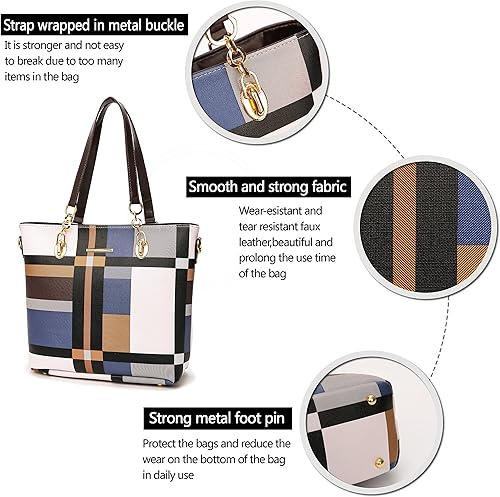 Miniatura 5 de 2E-youth Designer Purses and Handbags for Women Satchel Shoulder Bag Tote Top Handle Bag 1a-purple&amp;white, 1c-pink&amp;white, 1d-black&amp;blue,