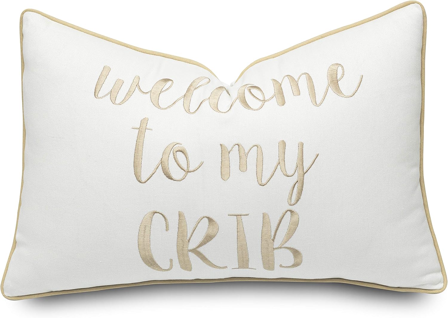Rudransha Welcome to My Crib Embroidered Lumbar Accent Throw Pillow Cover - Nursery Decor - 12x18, Ivory-Beige : Baby
