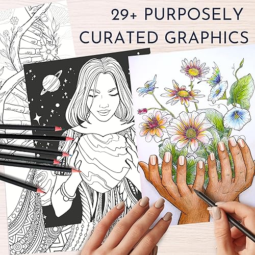 Miniatura 5 de RYVE Libro de colorear para adultos para mujeres, libro para colorear de afirmaciones y atención plena para adultos, relajación, libros para