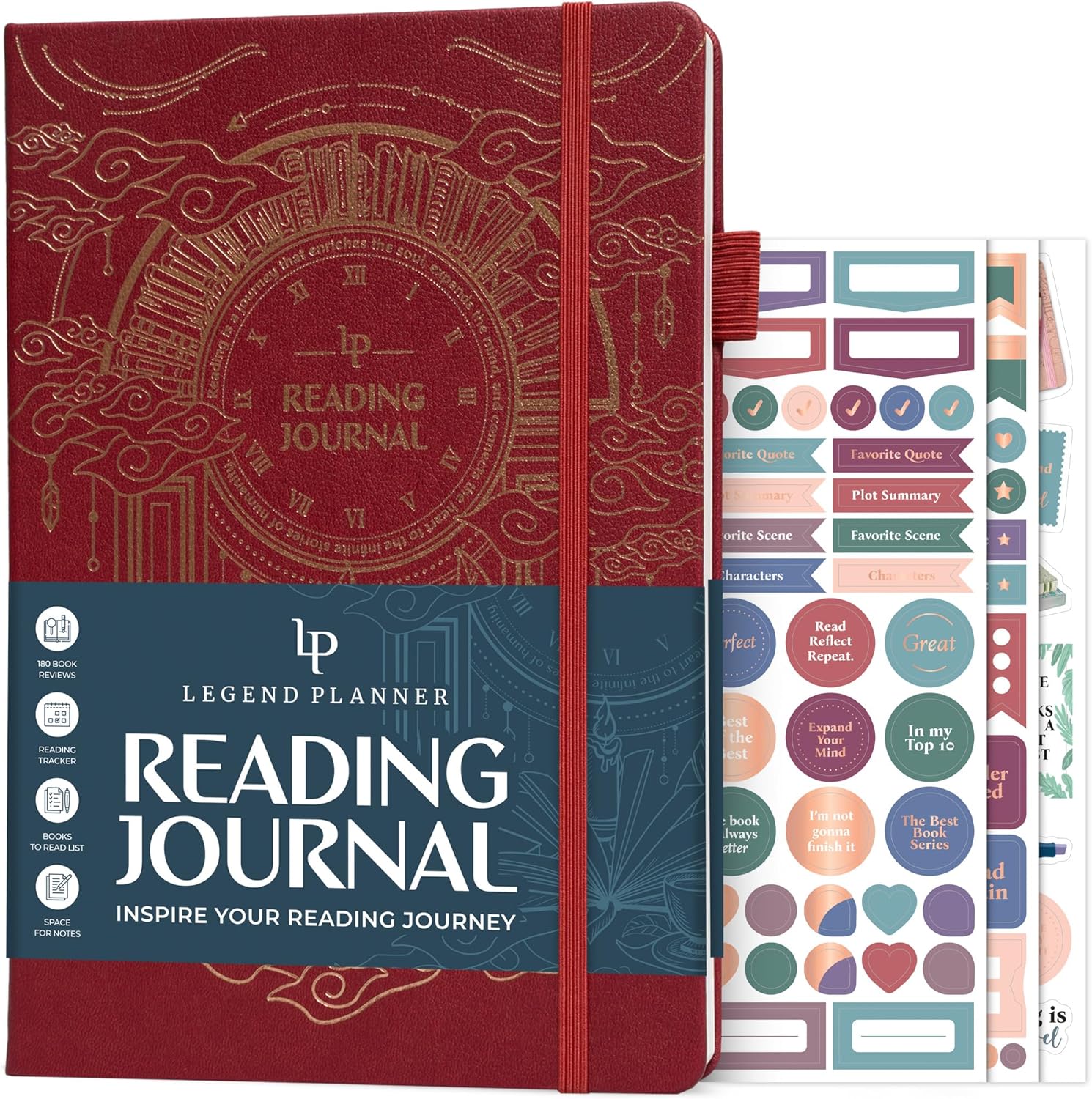 Legend Reading Journal for Book Lovers – Reading Log Tracker for Adults & Kids – Book Nerd Gifts & Accessories, 180 Reviews (Burgundy)