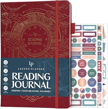 Legend Reading Journal for Book Lovers Reading Log Tracker for Adults & Kids Book Nerd Gifts & Accessories, 180 Reviews Burgundy