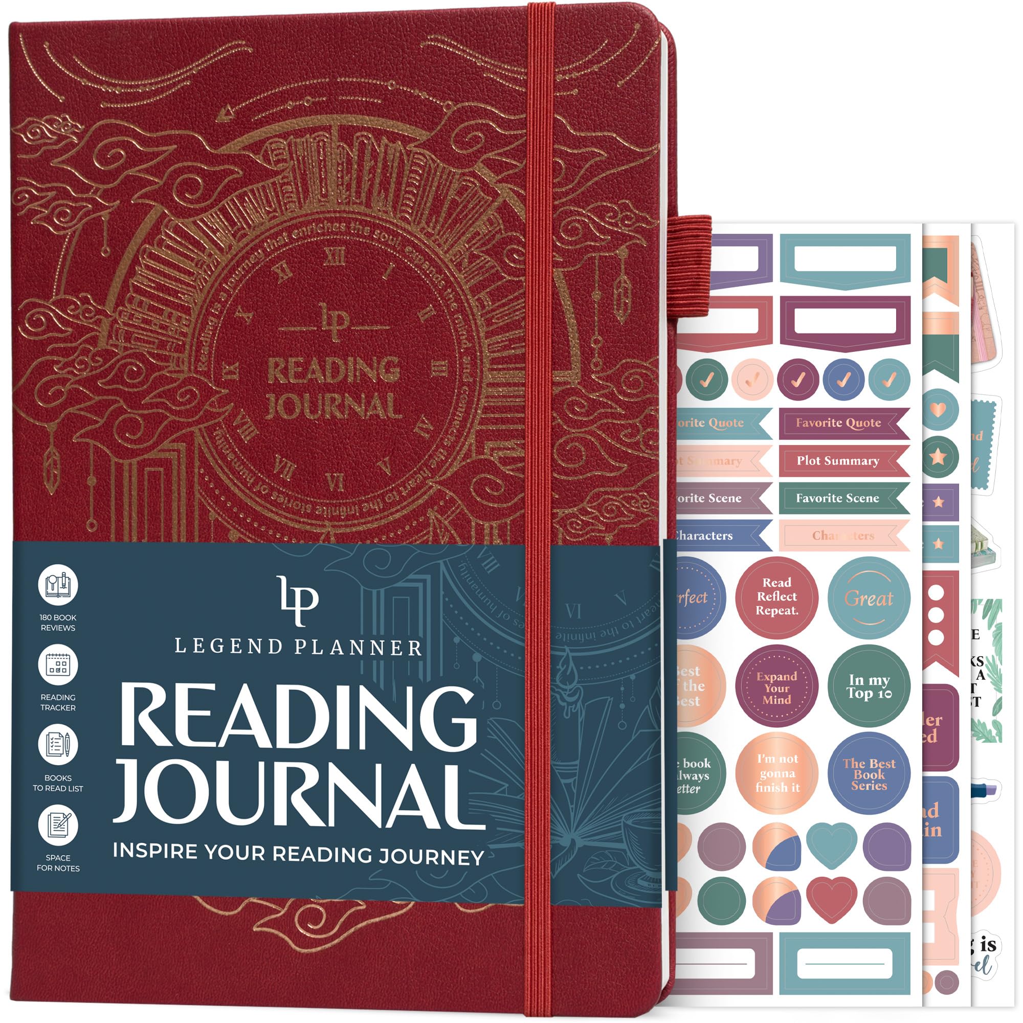 Legend Reading Journal, Tracker Log for Book Lovers, 180 Reviews Burgundy