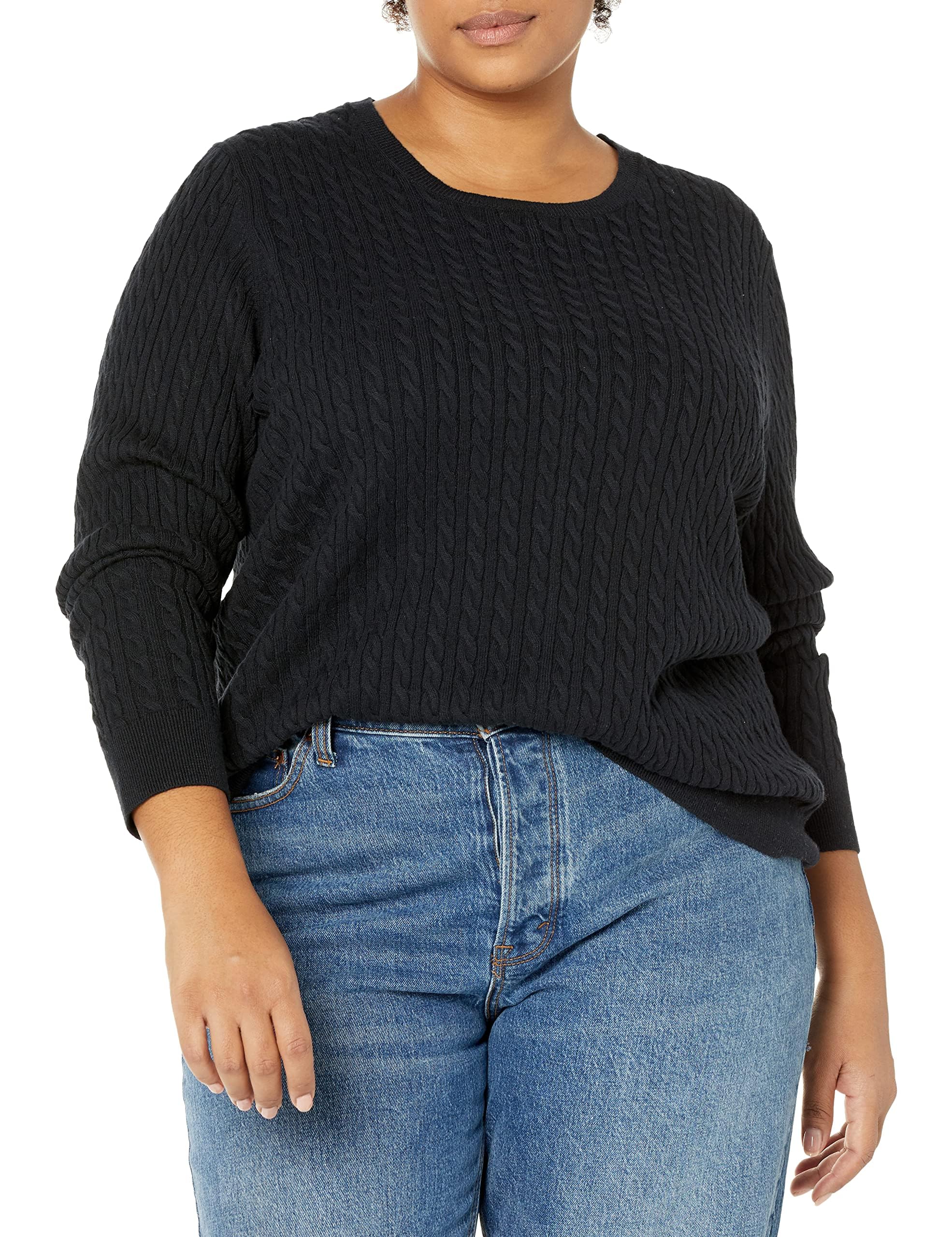 Amazon Essentials Damen Leichter Langarm-Pullover Mit Rundhalsausschnitt Mit Zopfmuster (Erhältlich In Übergröße)