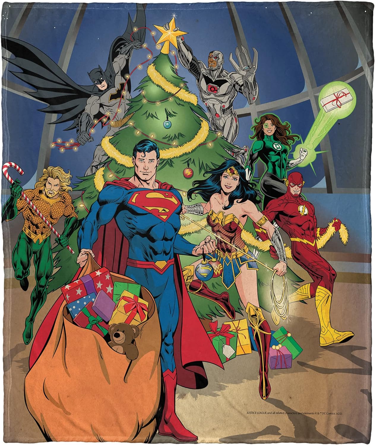 Northwest DC - Justice League Silk Touch Throw Blanket, 50" x 60", Holiday Team Work