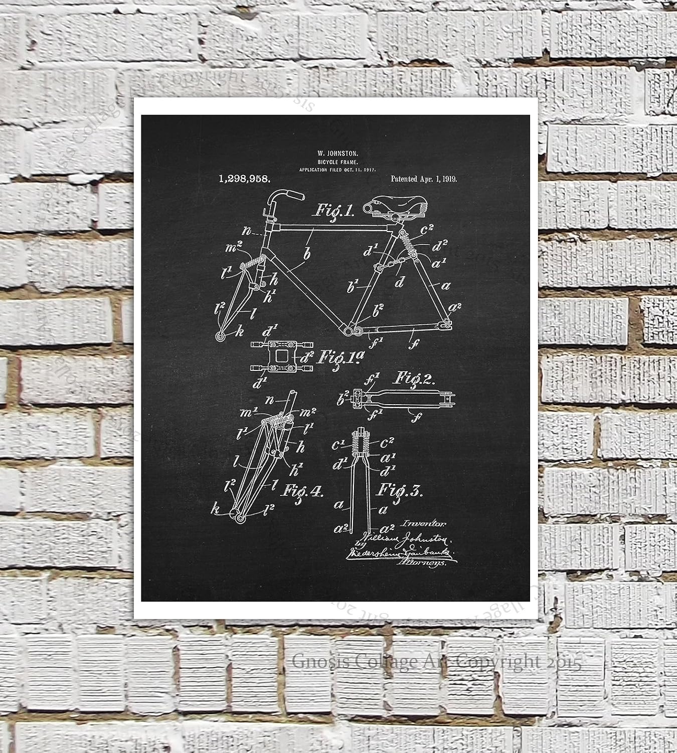 Bicycle Art Print set of 4 Unframed Biking Decor Wall Art by Gnosis Picture Archive Patents_Bicycle_Chk4A