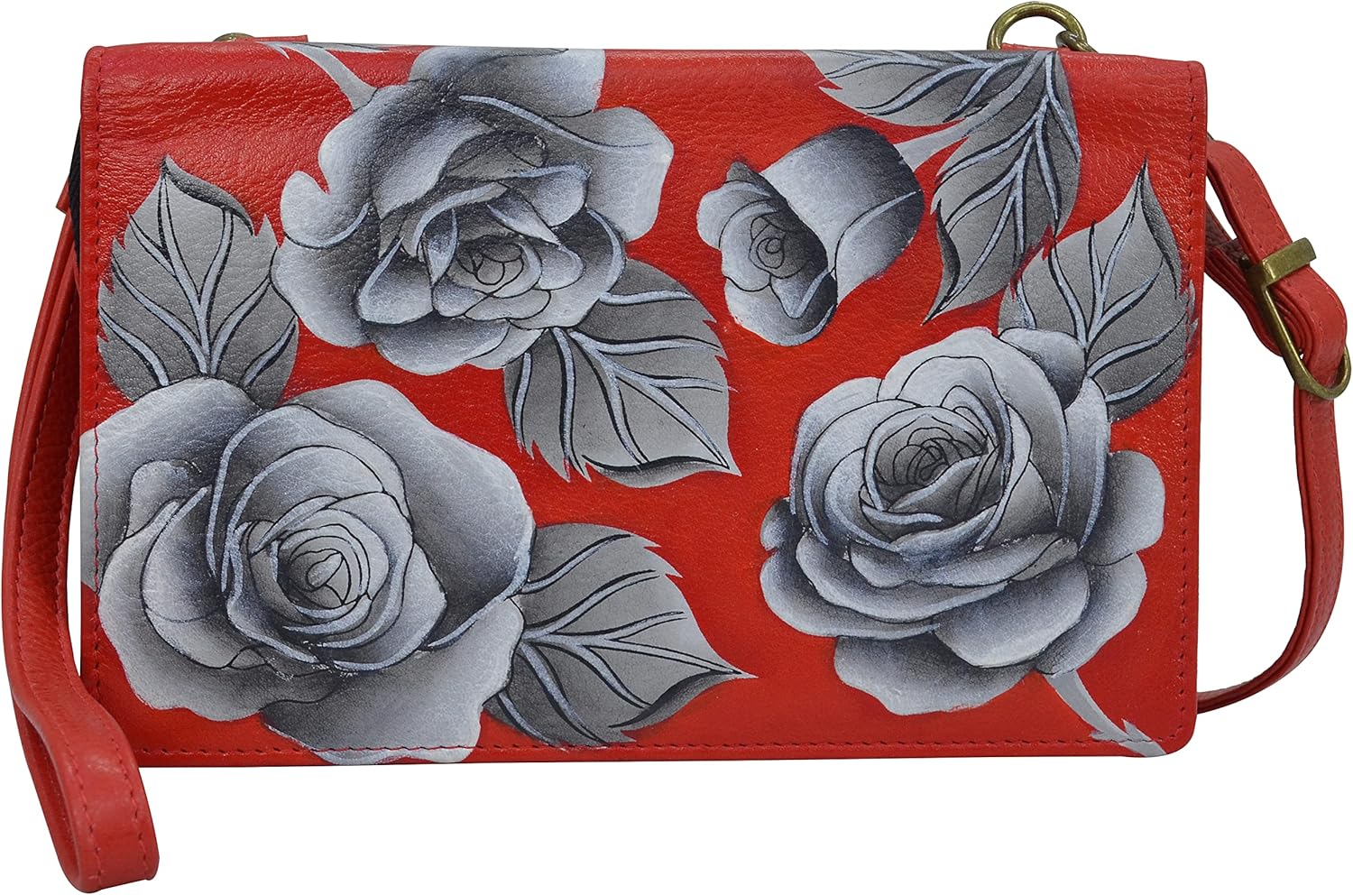 Anna by Anuschka Women's Hand-Painted Genuine Leather 4-In-1 Organizer Crossbody/Belt Bag/Clutch/Wristlet