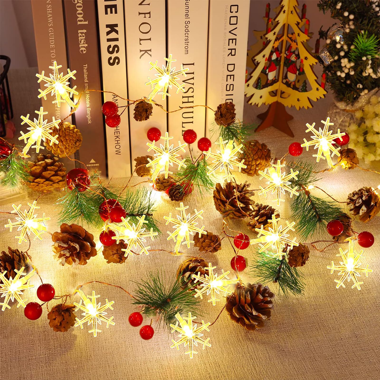 Guirlande de Noël lumineuse intérieure 2m décoration table flocon arbre