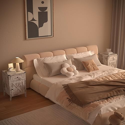 Miniatura 7 de Betterhood Barnwood - Mesita de noche rústica con estación de carga mesa auxiliar con puerta de granero y cajones mesa auxiliar estilo roble